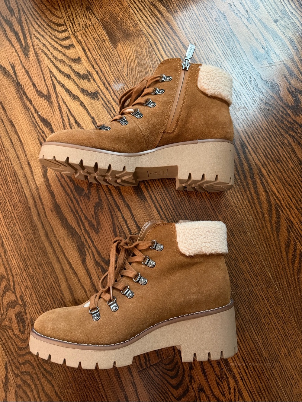 Blondo Chestnut Suede Lace-Up Shearling-Trim Boots